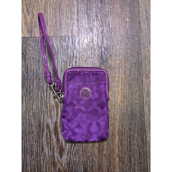 Coach Handbags - Coach Poppy Op Art Purple Satin Signature C Wristlet Phone Case Wallet